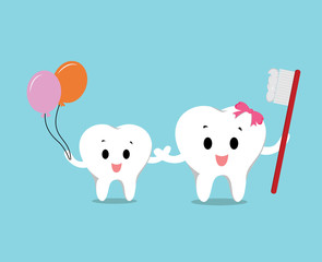 Vector of Cute healthy white teeth family for Health care
