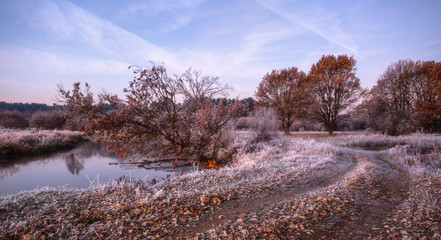 Foggy autumn sunrise