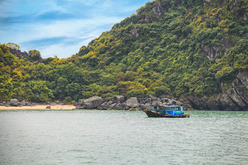 Fototapeta na wymiar Dreamy seascape with authentic colourful boats