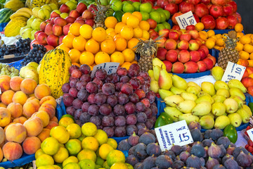 Naklejka na ściany i meble Great choice of fruits at a market in Istanbul