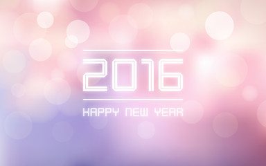 happy new year 2016 in bokeh and lens flare pattern on Rose Quartz and Serenity color background (vector)