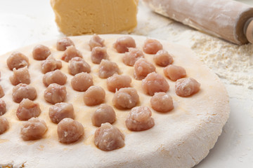 Manufacturing process Russian dumplings in the home kitchen