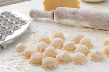 Manufacturing process Russian dumplings in the home kitchen