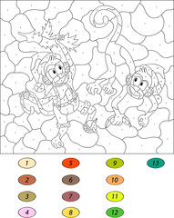 Color by number educational game for kids. Funny cartoon Christm