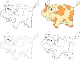 Cartoon cow. Vector illustration. Dot to dot game for kids