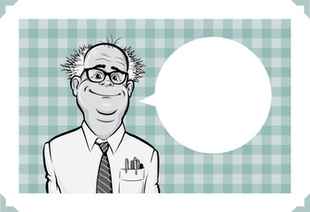 Greeting card with happy mad professor - place your custom text