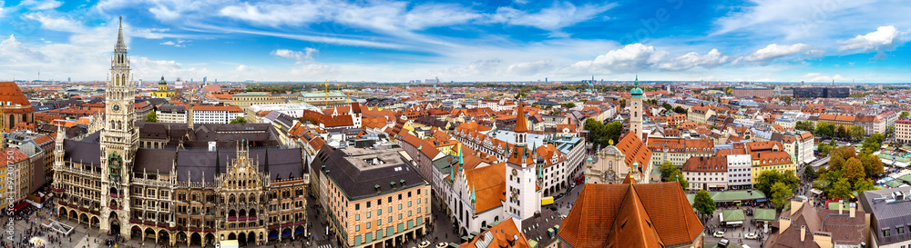 Poster aerial view on marienplatz town hall