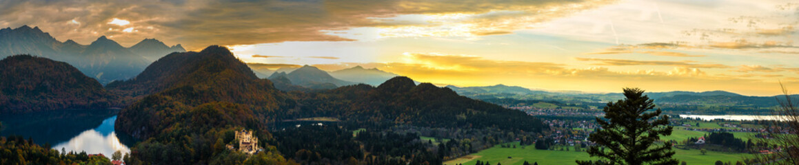 Alps and lakes at sunset in Germany - obrazy, fototapety, plakaty