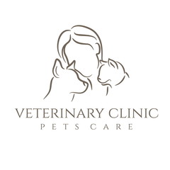 Illustration icon veterinary clinic with cat and dog