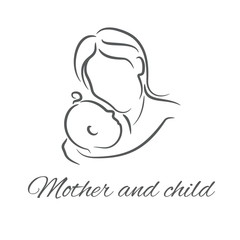 Mother with baby, linear silhouette illustrations