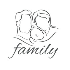 Mother with baby, linear silhouette illustrations