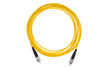 Fiber optic single mode FC jack isolated over white background.T