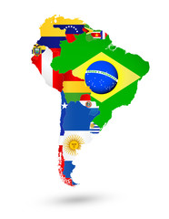 South America Map with flags and location on world map