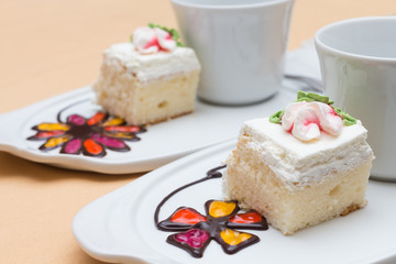 Vanilla cake decorated like a beautiful flower..Food for break m