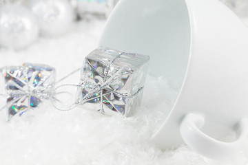 Christmas decorations in silver tones