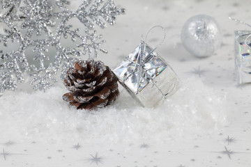 Christmas decorations in silver tones