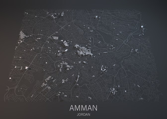 Amman mappa, vista satellitare, sezione 3d, Giordania