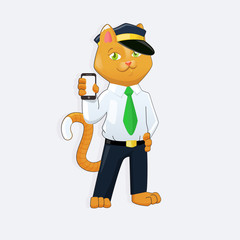 Bus driver cat with a smartphone
