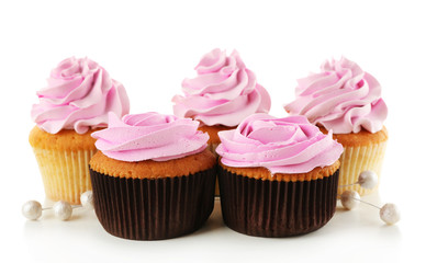 Tasty cupcakes, isolated on white