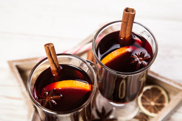 Mulled wine with cinnamon and orange