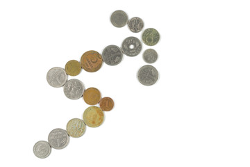 up arrow with old coins