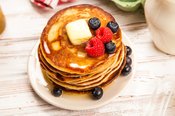 High pile of delicious pancakes