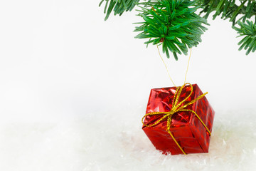 Fototapeta na wymiar Christmas decorations with branch of spruce