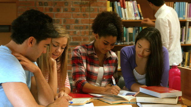 Students revising together in the library