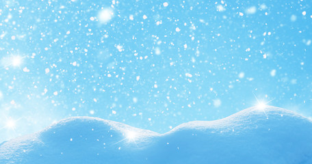 Winter christmas landscape with falling snow
