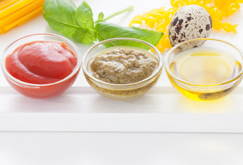 Italian yellow paste on a white background