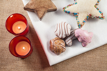 Christmas cakes and cookies on a napkin textile