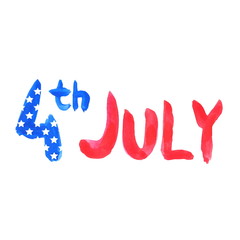 Watercolor text 4th july. Vector