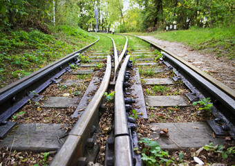 The two narrow-gauge railway tracks, divergent tracks