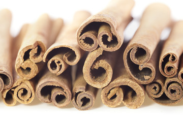 Cinnamon sticks isolated on white background. Close up.