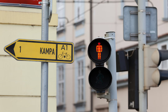 Street in Prague with ttraffic lights