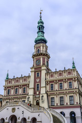 Fototapeta na wymiar Town Hall in Great Market Square in Zamosc, Poland.