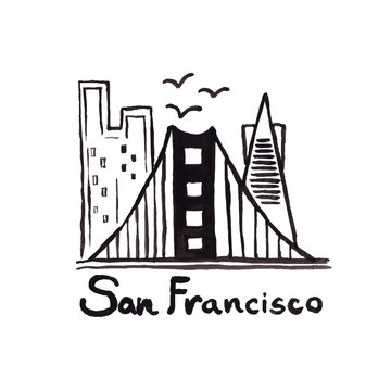 Skyline of San Francisco in watercolor. Vector