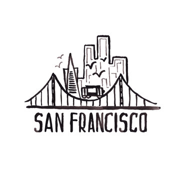 Skyline of San Francisco in watercolor. Vector