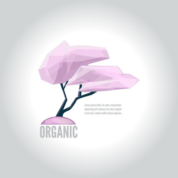 Conceptual polygonal sakura logo. Abstract vector Illustration, low poly style. Template for banner, poster, print, cover. Low poly style logo of the tree. Ecology Design logo. Vector Illustration.