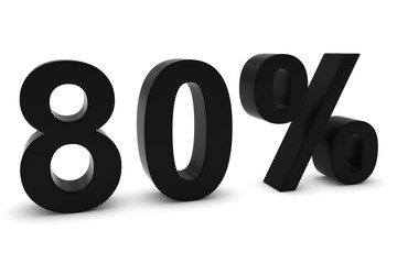 80% - Eighty Percent Black 3D Text Isolated on White