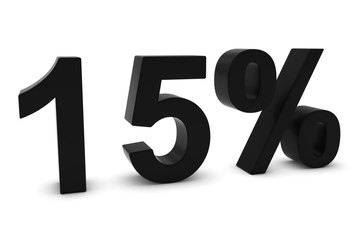 15% - Fifteen Percent Black 3D Text Isolated on White