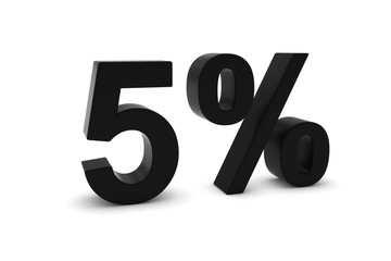 5% - Five Percent Black 3D Text Isolated on White