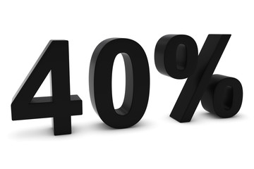 40% - Forty Percent Black 3D Text Isolated on White