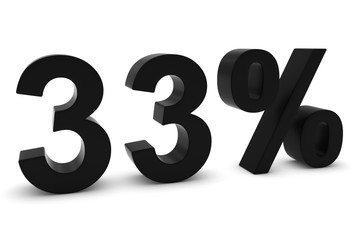 33% - Thirty Three Percent Black 3D Text Isolated on White