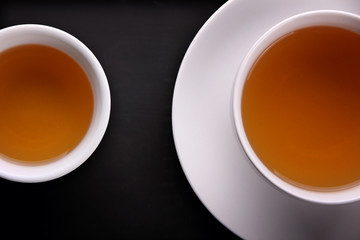Two teacups overhead closeup