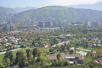 Fototapeta na wymiar Amazing aerial view of Santiago City in Chile from hill top.