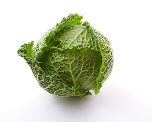 head of fresh cabbage on a white background.ïîèñê