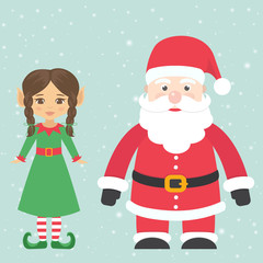 girl elf with braid and santa claus