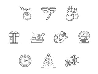 Xmas party accessories flat line icons set