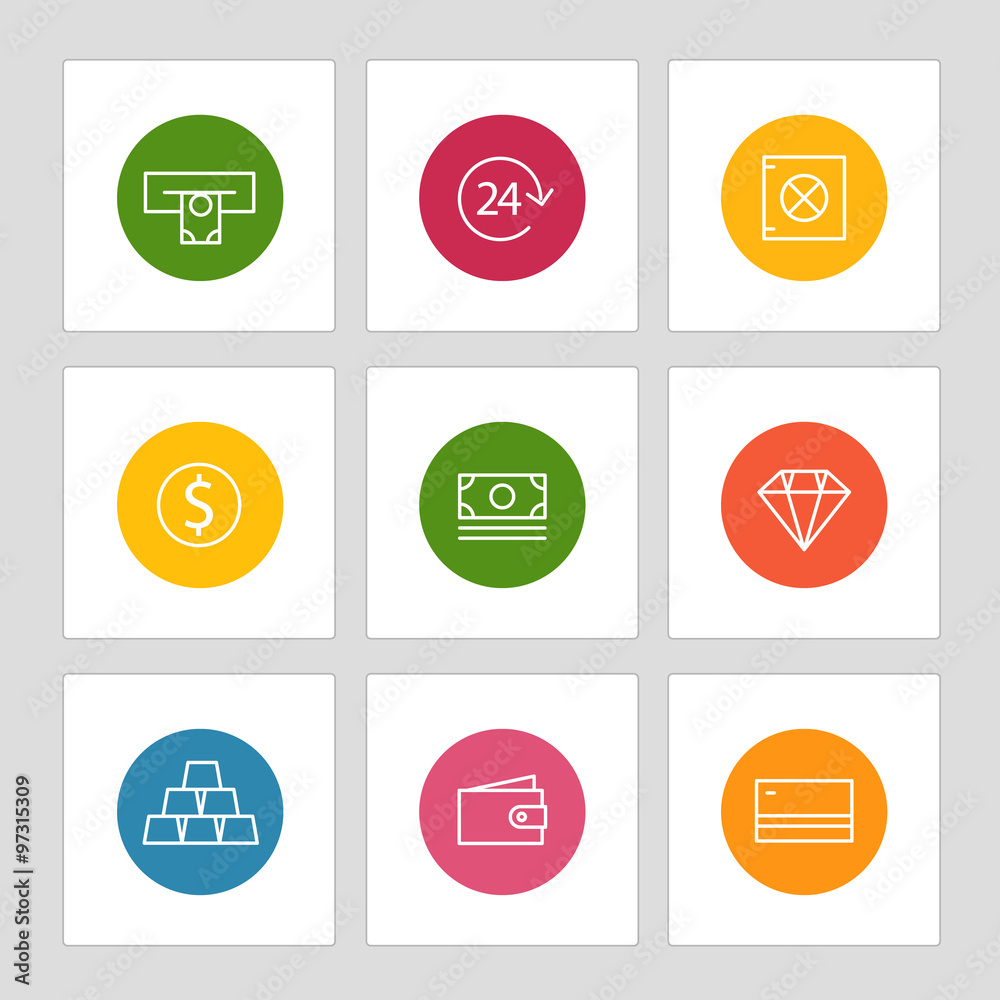 Aufkleber different line style icons on circles. application pictograms co